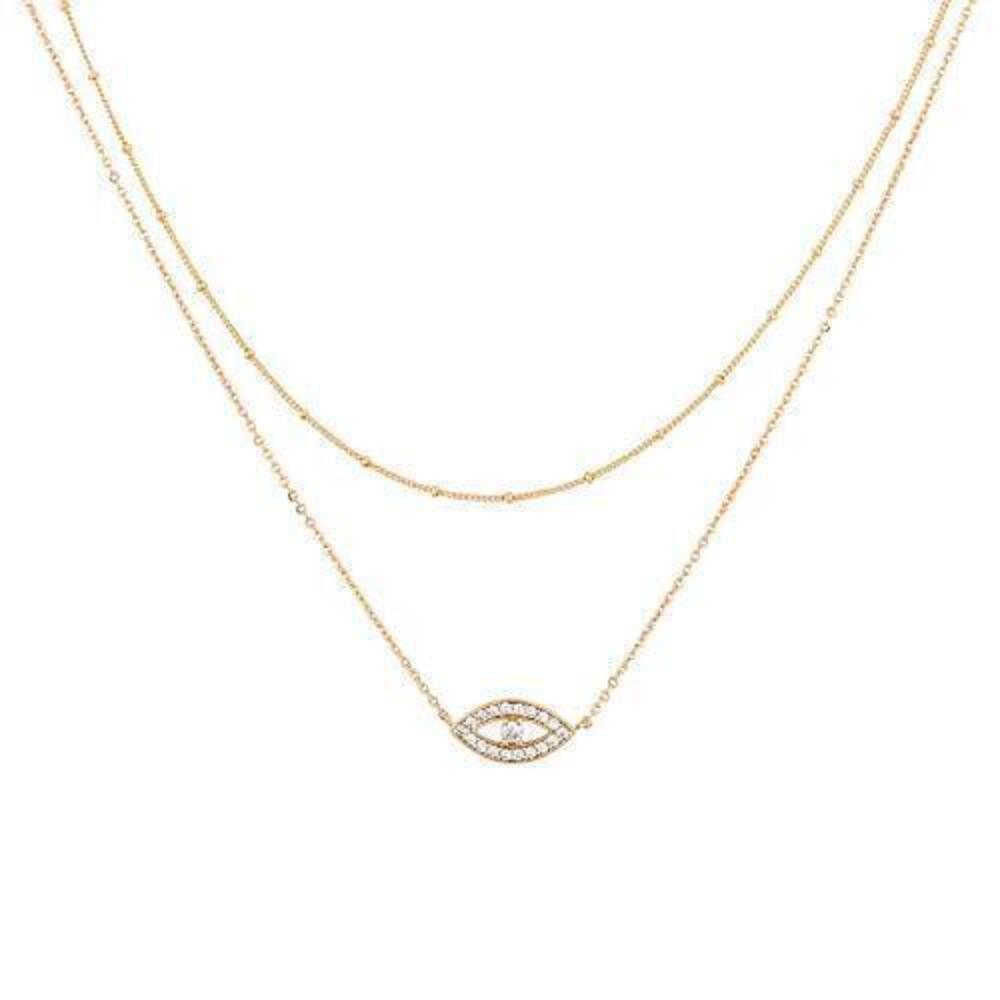 8395 Gold Dainty Layered Evil Eye Necklace,18K Gold Plated Cute Delicate
